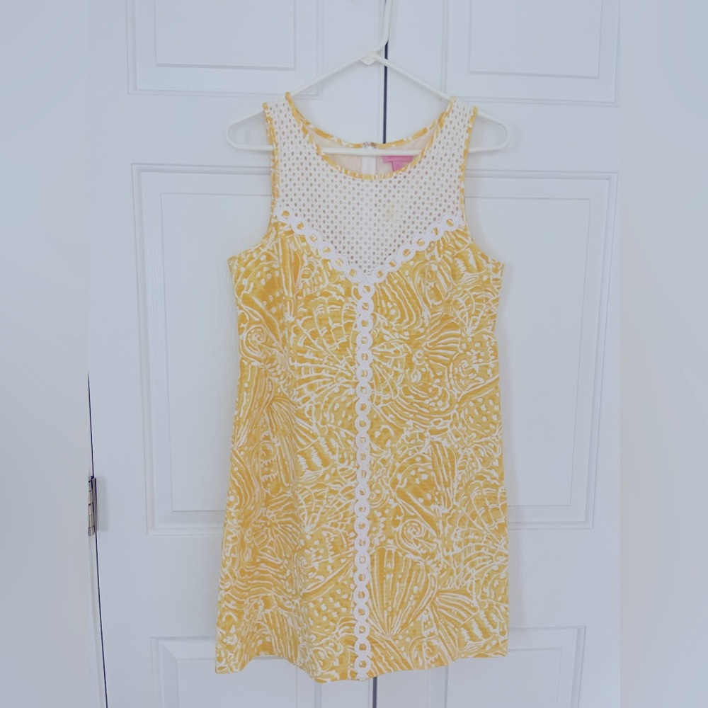 Lilly Pulitzer Macfarlane Yellow Sun Lace Detail Shift Sleeveless Dress